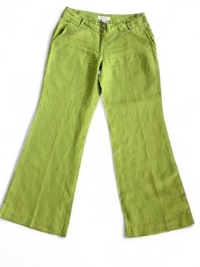 Lime Green Wide-Leg 100% Linen Trousers